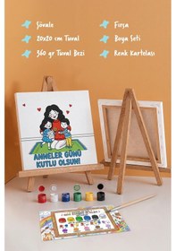 Resim Anneler Günü Kutlu Olsun Boyama Tuvali Şövaleli Boya Ve Fırça Seti 20x20 Cm 