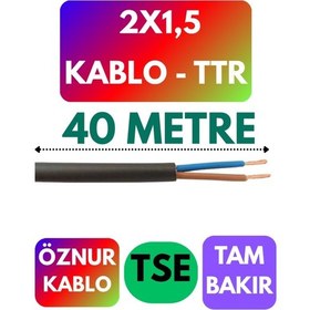 Resim Öznur 2x1,5 Ttr Kablo Siyah Metre Seçenekli - 40 Metre 