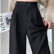 Resim Kadın Yüksek Belli Geniş Paça Pantolon - Şık Ofis & Resmi Pantolon, Yapılı Kesim, Bej/Neutral Renklerde Kadın Pantolonları, Tüm Sezon Profesyonel & Günlük Kombinler, Yüksek Belli Pantolonlar, Resmi Giyim, Sofistike Stil, Dayanıklı Kumaş 