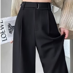 Resim Kadın Yüksek Belli Geniş Paça Pantolon - Şık Ofis & Resmi Pantolon, Yapılı Kesim, Bej/Neutral Renklerde Kadın Pantolonları, Tüm Sezon Profesyonel & Günlük Kombinler, Yüksek Belli Pantolonlar, Resmi Giyim, Sofistike Stil, Dayanıklı Kumaş 