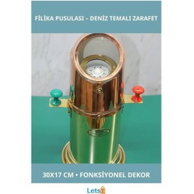 Resim Zarif Pirinç Filika Pusulası 30x17 Cm Dekoratif Ve Fonksiyonel 1 Adet 