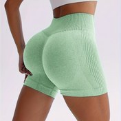Resim Kadınlar için yeni şeffaf yüksek bel peach butt yoga şortları, fitness, koşu ve spor için mükemmel, üç çeyrek uzunluğunda. 