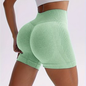 Resim Kadınlar için yeni şeffaf yüksek bel peach butt yoga şortları, fitness, koşu ve spor için mükemmel, üç çeyrek uzunluğunda. 