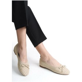 Resim Feles Triko Fiyonk Detaylı Kadın Babet Ayakkabı Ten 