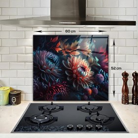 Resim Decorita Cam Ocak Arkası Koruyucu | Dark Flowers | 40CM x 60CM 