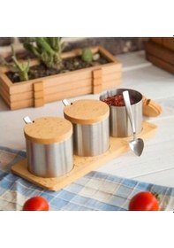 Resim Kısmet Kbt-113 Üçlü Baharatlık Seti Ahşap - İnox 