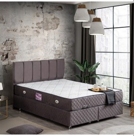 Resim Setaymobilya Baza, Tetra Antrasit Çift Kişilik Baza + Başlık + Deluxe Yatak 