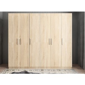 Resim Cartel 6 Kapaklı Gizli Çekmeceli Gardırop Dolap Meşe 