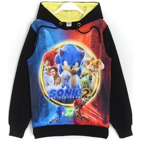 Resim Dobakids Kirpi Sonic The Hedgehog 2 Baskılı Erkek Çocuk Sweatshirt Hoodie Siyah 