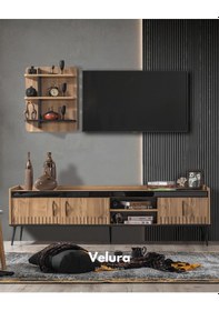 Resim İzgi Tv Ünitesi Ceviz - Siyah 