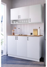 Resim Rake Alt Üst Modül Mutfak Dolabı 150 CM (Tezgah Dahil) Beyaz 