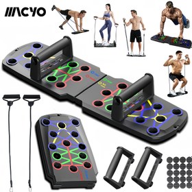 Resim 1pc MACYO Çok Fonksiyonlu Katlanabilir Push-Up Tahtası 2 Direnç Bantları ile, Evrensel Uygun PP Malzeme, Şarj Edilmeyen Ev & Spor Salonu Ekipmanı Göğüs Kası Gücü ve Genel Fitness için 