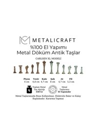 Resim Mc46 Büyük Boy Metal Satranç Takımı 37x37cm Doğal Ahşap Kayın Tahta El Yapımı Antik Metal Taşlar 