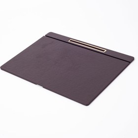 Resim Deri Kapaklı Masa Sümeni Kahve Gold Detaylı 50x35cm 