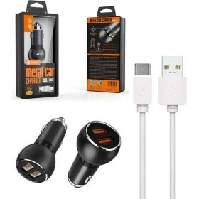 Resim Araç Şarj Cihazı C503Q Micro Hızlı Şarj Özellikli 36 W 2 USB - Qc 3.0 Akıllı Metal Şarj Başlığı 