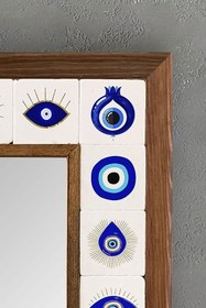 Resim Oscar Stone Decor Masif (Ahşap) Çerçeveli Mozaik Taş Ayna 33x33 cm Dresuar Üstü Balkon Nazar 