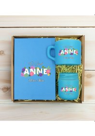 Resim Bk Gift Kişiye Özel İsimli Dtf Anne Temalı Turkuaz Defter & Kahve Fincanı & Mum Hediye Seti-3, Anneye Hediye, Anneler Günü Hediyesi Kobitmeyencom30821 