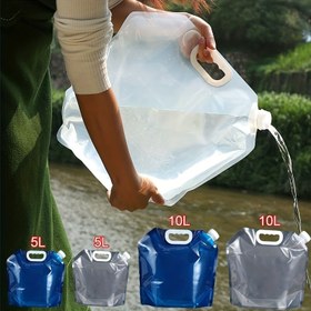 Resim 5L/10L Katlanabilir Su Torbası - Dayanıklı Taşınabilir Katlanır Su Kabı, Araç Monteli Kamp ve Seyahat İçin Açık Hava Yürüyüşü, Piknik, Barbekü için Su Deposu (Mavi), Sağlam Sap Tasarımı 