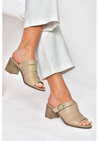 Resim Fox Shoes P555450903 Vizon Hakiki Deri Kalın Topuklu Günlük Kadın Terlik 