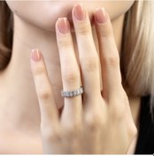 Resim Sıralı Zirkon Taşlı Silver Renk Free Size Yarım Tur 925 Ayar Gümüş Kadın Yüzük 