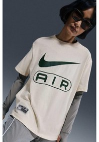 Resim Nike Sportswear Air Loose Fit T-shirt Kadın Bol Kesim Pamuklu Tişört Krem Krem 