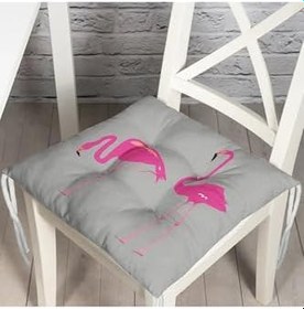 Resim RealHomes Gri Zemin Flamingo Desenli Dijital Pofidik Sandalye Minderi 