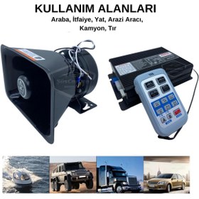 Resim Şahins Profesyonel Polis Sireni Uzaktan Kumandalı Güçlü Wireless Korna Megafonlu Mikrofonlu Metal 12V 200W 