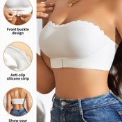 Resim Kadınlar için Askısız Kablosuz Bandeau Sütyen - Ön Kancalı Kapama, Dalgalı Kenar Detaylı Yüksek Destekli Ribana Tasarım, Her Gün ve Özel Günler İçin Tel Yok Rahat Kalıp, Askısız Sütyen, Özel Durum Sütyeni, Şık İç Çamaşırı, Pürüzsüz Dokulu Kumaş 