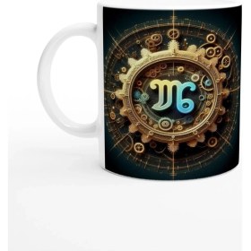 Resim Başak Burcu Baskılı Kahve Kupası - Zamanın Çarkları Astroloji Mekanizması Vs1 