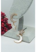 Resim Rose Altın Kaplama Vip Seri Sedefli Ay Yıldız Küpe 2,4 cm Rose Gold 