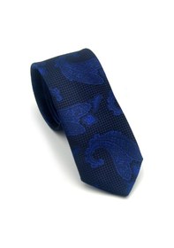 Resim Gaffy Lacivert Şal Desenli Dokuma Kumaş Mendilli Slim Fit Kravat // Sdk-2603-2 Lacivert 