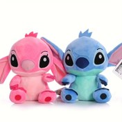 Resim Stitch Peluş Köpek Oyuncağı - Büyük Gözlü Yumuşak Kumaş Sevimli Karakter, Canlı Pembe & Mavi Renkler, Orta Boy Hediye Köpek Severler İçin, Koleksiyonluk Evcil Hayvan Aksesuarı 