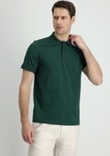 Resim Koyu Yeşil Polo Yaka Slim Fit Dar Kesim Nakışlı Pamuk Tişört Kigili