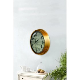 Resim Bahat Altın Varaklı Salon Ofis Duvar Saati Alüminyum Çerçeve 40 cm 