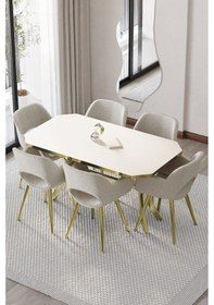 Resim Mutfak Masa Takımı Yemek Masası Takımı Wega Takım Poliüretan Döküm Sünger 90 160 Düz Krem Gold 