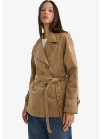 Resim Defacto Regular Fit Smokin Yaka Kuşaklı Süet Trençkot G5069ax25cwbg501 Bej-bg501 