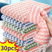 Resim 30 Adet Renkli Mercan Polar Temizlik Bezleri - Yağsız, Tüysüz Çok Amaçlı Mutfak, Banyo ve Yatak Odası Havluları, Yumuşak ve Emici PET Malzeme, Elektrik Gerektirmez, Mutfak Havluları 