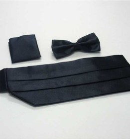 Resim Neowit Siyah Renk Saten Damatlık Kuşak Papyon Mendil Seti Smokin Siyah 