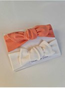 Resim swan butik Kız Bebek Çocuk Bandana Seti 2'li Somon Ve Kırık Beyaz Pamuklu 