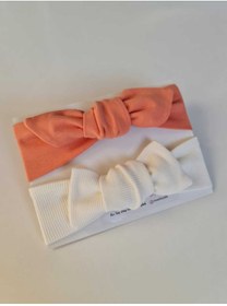 Resim swan butik Kız Bebek Çocuk Bandana Seti 2'li Somon Ve Kırık Beyaz Pamuklu 