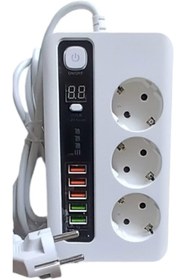Resim BRF UsulcanMarketplace COMSE 4.2a Usb'li Akıllı 3'lü Priz Zaman Ayarlı 5 Usb 2 Metre Uzatma Kablolu 1233 