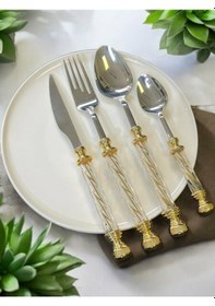 Resim Kristal 24 Parça Yemek Seti Altın 