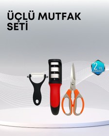 Resim Ilkeshop Çok Fonksiyonlu Mutfak Makas Seti 3 Makas, Bileyici Ve Soyacak Dahil Paslanmaz Çelik 