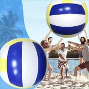 Resim 1 Adet Dev Şişme Voleybol Topu - Dayanıklı PVC Plaj Topu, Canlı Mavi ve Sarı Tasarım ile Aile Buluşmaları, Plaj Partileri, Açık Hava Oyunları ve Voleybol Turnuvaları İçin 