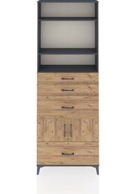 Resim Arges Dolap 4 Raflı 4 Çekmeceli 2 Kapaklı 88x30x243 Antrasit-çam Antrasit 