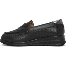 Resim Derimod Kadın Siyah Dolgu Topuklu Deri Comfort Loafer 26PFD410418 