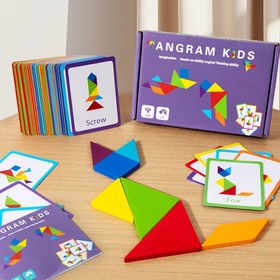 Resim Renkli Ahşap Tangram Bulmaca - Geometrik Şekiller ve Sayılarla Hafıza, Mantık ve Ters Düşünme Becerilerini Geliştirin 