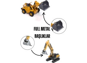 Resim Giffy Oyuncak Kutulu Metal Başlıklı Iş Makinaları Seti Kepçe Bulldozer Forklift 4 Ü 1 Arada Set Sürtmeli Mini Inşaat Araçları 