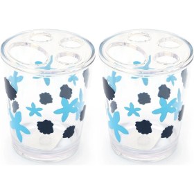 Resim 2 Adet Diş Fırçalık Benekli Desen Akrilik 8x8x9cm 350ml Banyo Seti Çok Renkli 