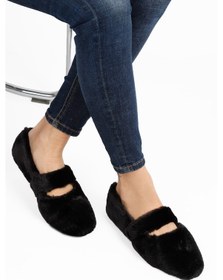 Resim Siyah Ultra Yumuşak Peluş Kadın Ev Babeti Hafif Taban Panduf Siyah 